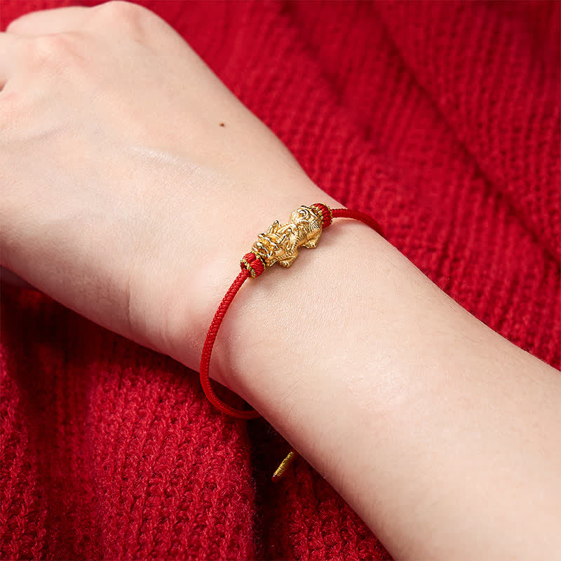 Buddha Stones Pulsera de la suerte PiXiu tejida a mano con hilo rojo - image 4