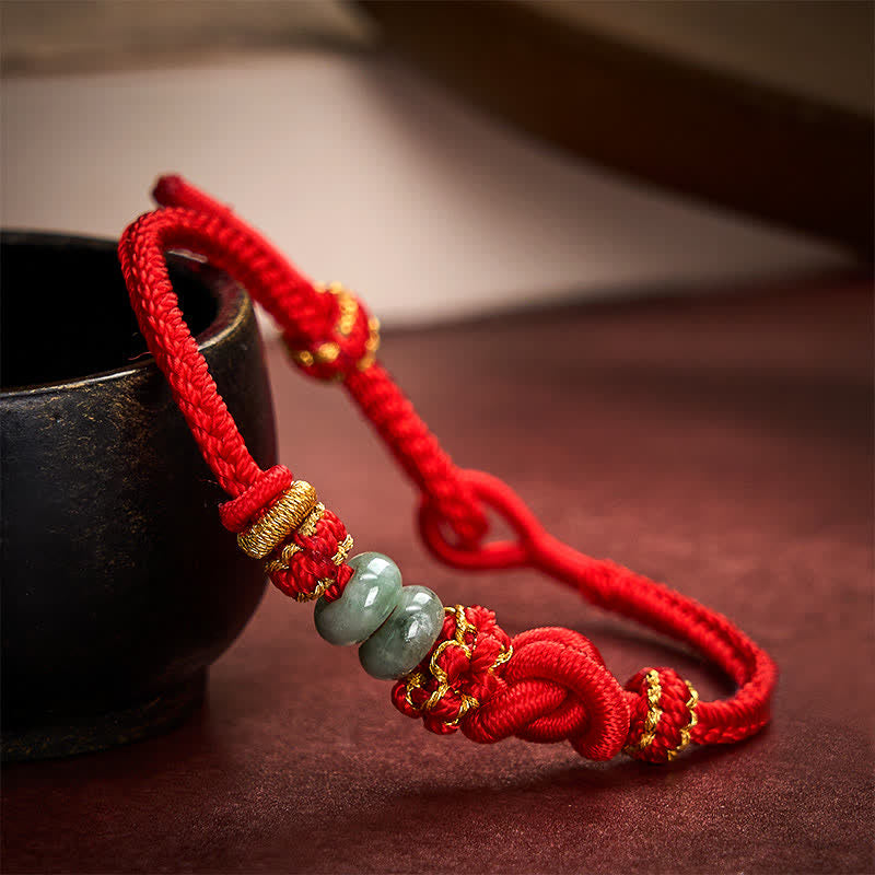 Buddha Stones Pulsera ajustable tejida a mano con jade y nudos chinos para la buena suerte. - image 2