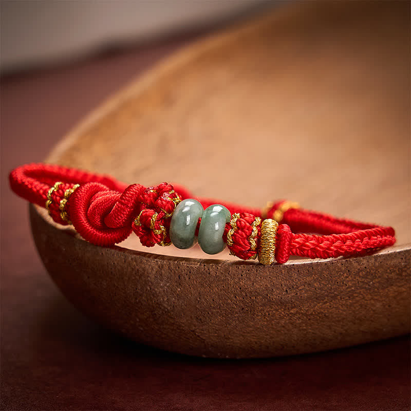 Buddha Stones Pulsera ajustable tejida a mano con jade y nudos chinos para la buena suerte. - image 1