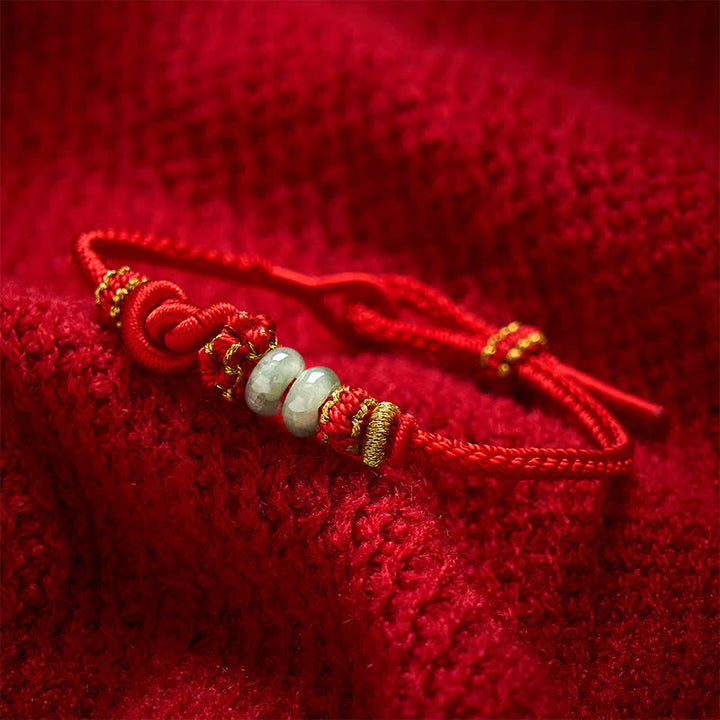 Buddha Stones Pulsera ajustable tejida a mano con jade y nudos chinos para la buena suerte. - image 3