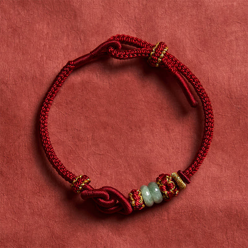 Buddha Stones Pulsera ajustable tejida a mano con jade y nudos chinos para la buena suerte. - Rojo oscuro - 15-19 cm - image 8