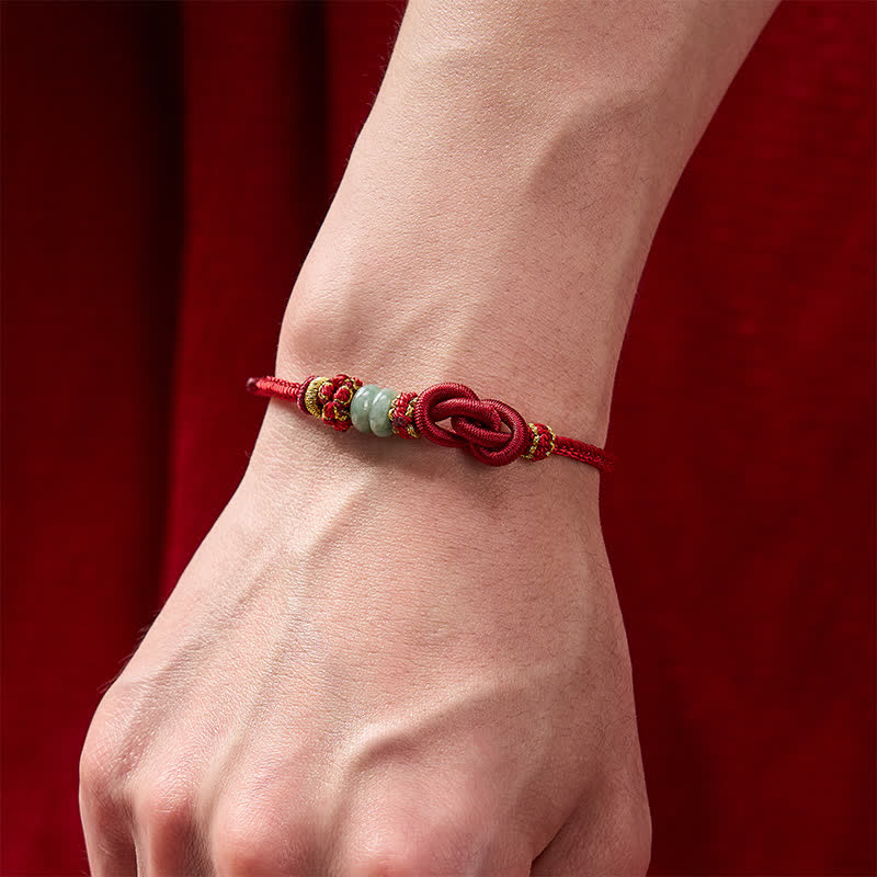 Buddha Stones Pulsera ajustable tejida a mano con jade y nudos chinos para la buena suerte. - image 12