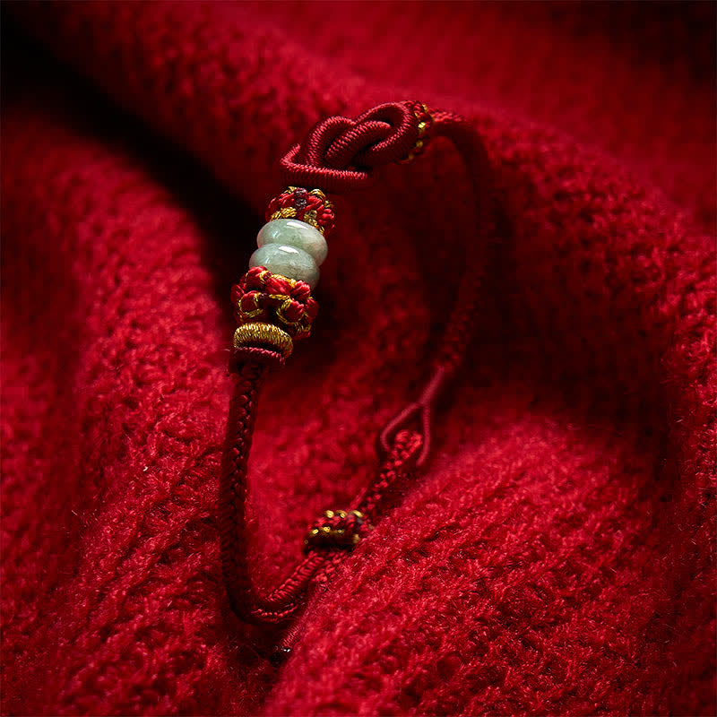 Buddha Stones Pulsera ajustable tejida a mano con jade y nudos chinos para la buena suerte. - image 11