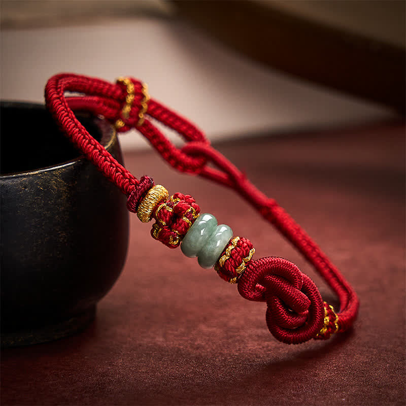 Buddha Stones Pulsera ajustable tejida a mano con jade y nudos chinos para la buena suerte. - image 9