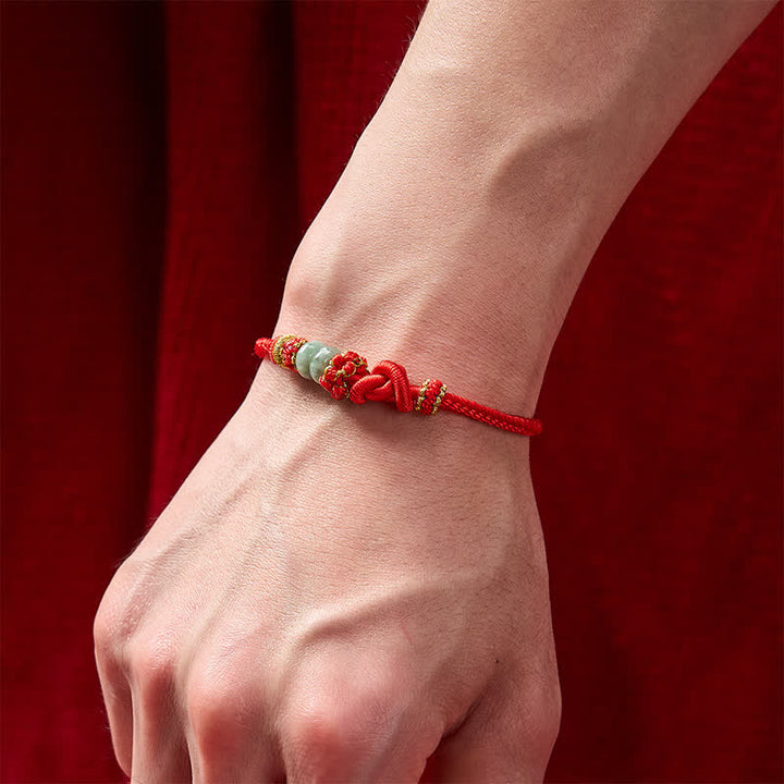 Buddha Stones Pulsera ajustable tejida a mano con jade y nudos chinos para la buena suerte. - image 4