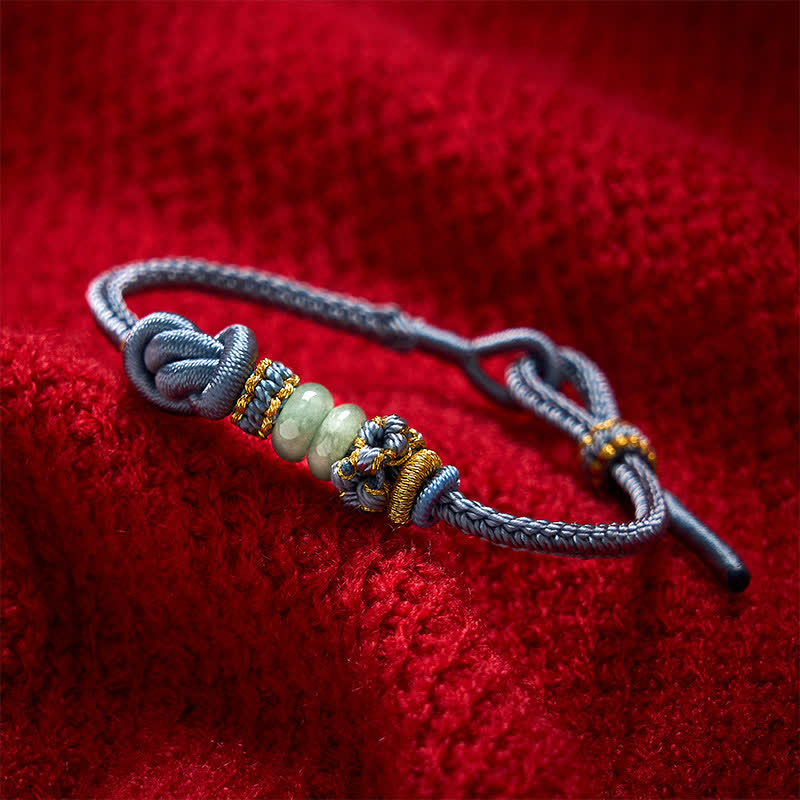 Buddha Stones Pulsera ajustable tejida a mano con jade y nudos chinos para la buena suerte. - Azul niebla - 15-19 cm - image 14