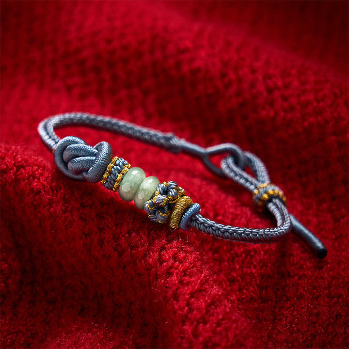 Buddha Stones Pulsera ajustable tejida a mano con jade y nudos chinos para la buena suerte. - Azul niebla - 15-19 cm - image 14