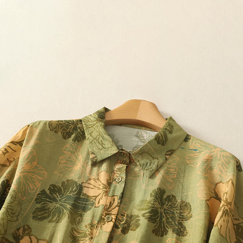 Buddha Stones Camisas de manga corta para mujer con botones y estampado floral estilo bohemio veraniego - image 1