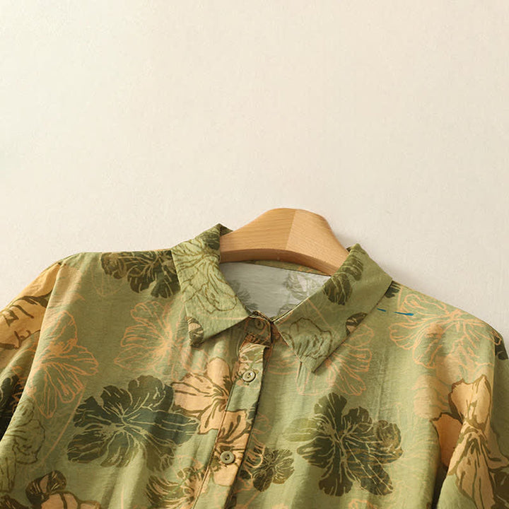 Buddha Stones Camisas de manga corta para mujer con botones y estampado floral estilo bohemio veraniego - image 1