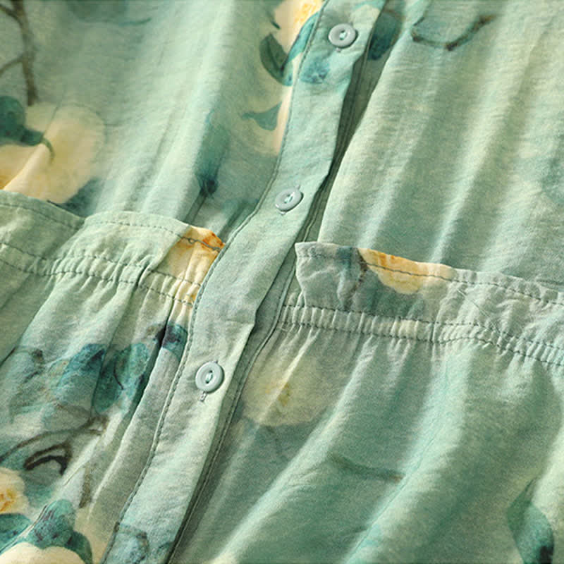 Buddha Stones Camisas de manga corta para mujer con botones y estampado floral estilo bohemio veraniego - image 7