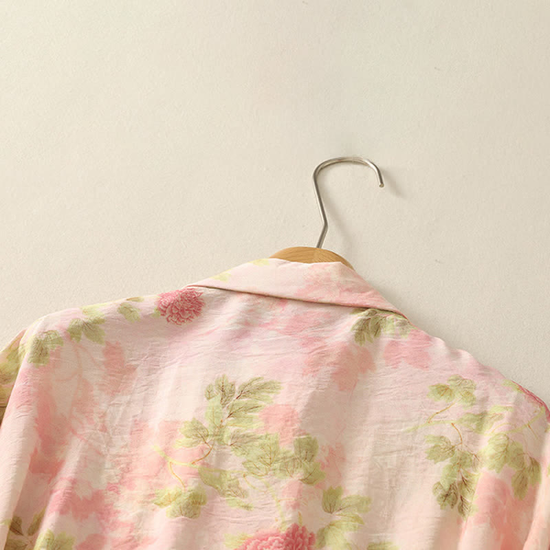 Buddha Stones Camisas de manga corta para mujer con botones y estampado floral estilo bohemio veraniego - image 13