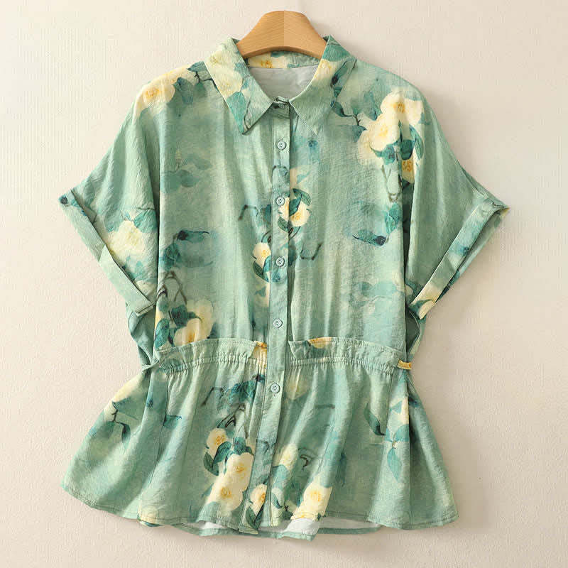 Buddha Stones Camisas de manga corta para mujer con botones y estampado floral estilo bohemio veraniego - Gotas de miel - US8-10, UK/AU12-14, EU40-42 (2XL) - image 5