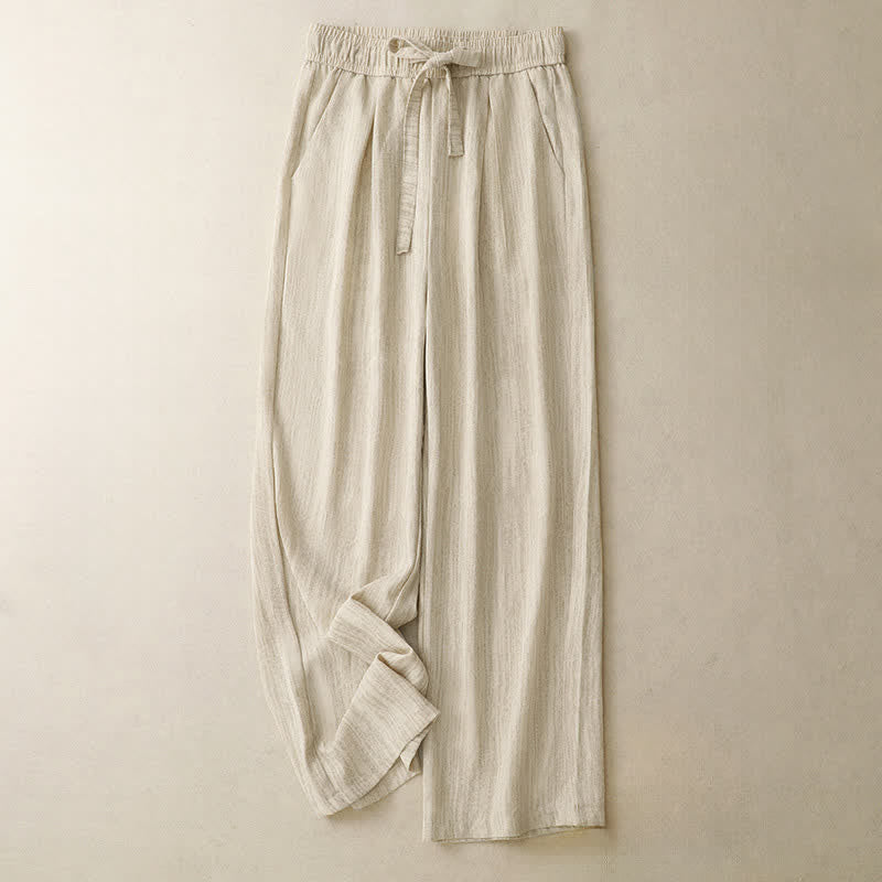 Buddha Stones Pantalones de verano informales minimalistas con cordón ajustable, color liso, hasta el tobillo, para mujer, pierna recta, con bolsillos. - Blanco antiguo - US8-10, UK/AU12-14, EU40-42 (2XL) - image 0