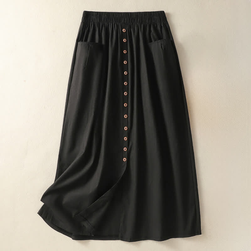 Buddha Stones Faldas de verano informales estilo boho con botones y bolsillos para mujer. - Negro - US6, UK/AU10, EU38 (XL) - image 11