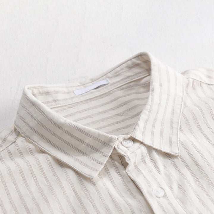 Buddha Stones Camisa de manga corta de algodón a rayas con medio botón, estilo casual de verano para hombre. - image 10