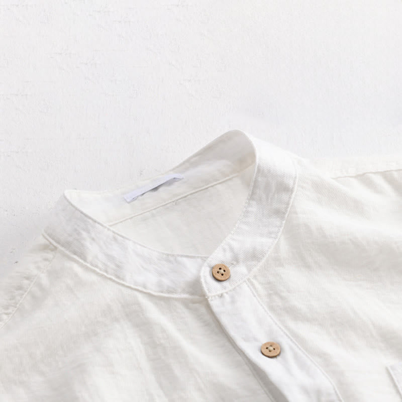 Buddha Stones Camisa de manga corta para hombre estilo Tang, informal, con cuello mandarín, medio botón y bolsillo de parche. - image 12