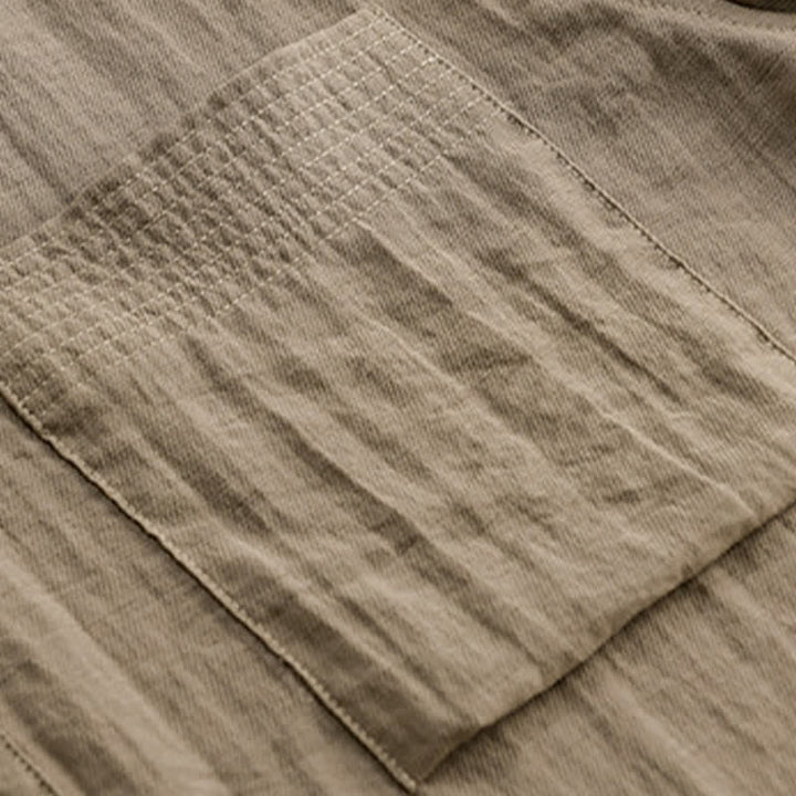 Buddha Stones Camisa de manga corta para hombre estilo Tang, informal, con cuello mandarín, medio botón y bolsillo de parche. - image 2
