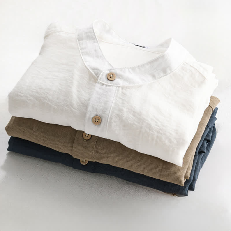 Buddha Stones Camisa de manga corta para hombre estilo Tang, informal, con cuello mandarín, medio botón y bolsillo de parche. - image 18