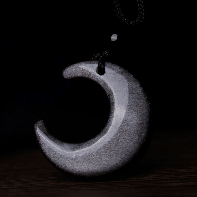 Colgante de collar de protección para pareja, colgante de cristal de selenita de obsidiana con brillo de plata Natural, Buddha Stones, luna creciente, Yin Yang - image 5