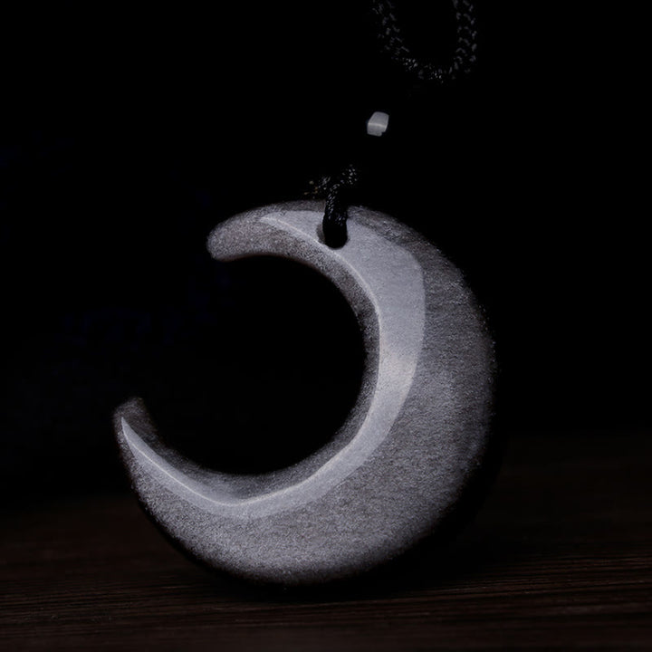 Colgante de collar de protección para pareja, colgante de cristal de selenita de obsidiana con brillo de plata Natural, Buddha Stones, luna creciente, Yin Yang - image 5