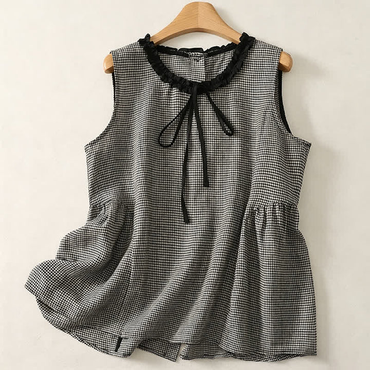 Buddha Stones Camiseta sin mangas de verano informal vintage a cuadros con botones en la espalda para mujer. - Gris - US12, UK/AU16, EU44 (2XL) - image 0
