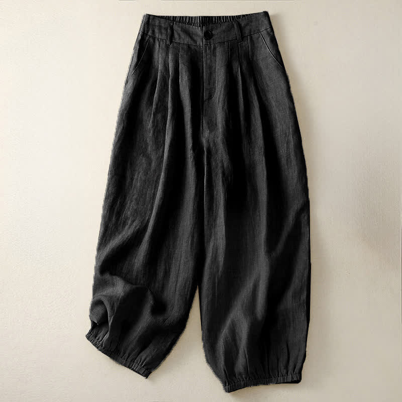 Buddha Stones Pantalones capri lisos de verano informales minimalistas con botones para mujer, estilo harem con bolsillo. - Negro - US8-10，UK/AU12-14，EU40-42 (2XL) - image 9