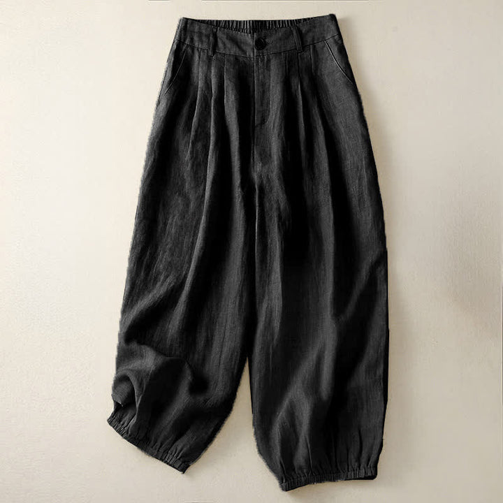 Buddha Stones Pantalones capri lisos de verano informales minimalistas con botones para mujer, estilo harem con bolsillo. - Negro - US8-10，UK/AU12-14，EU40-42 (2XL) - image 9