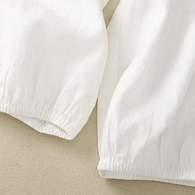 Buddha Stones Pantalones capri lisos de verano informales minimalistas con botones para mujer, estilo harem con bolsillo. - image 19