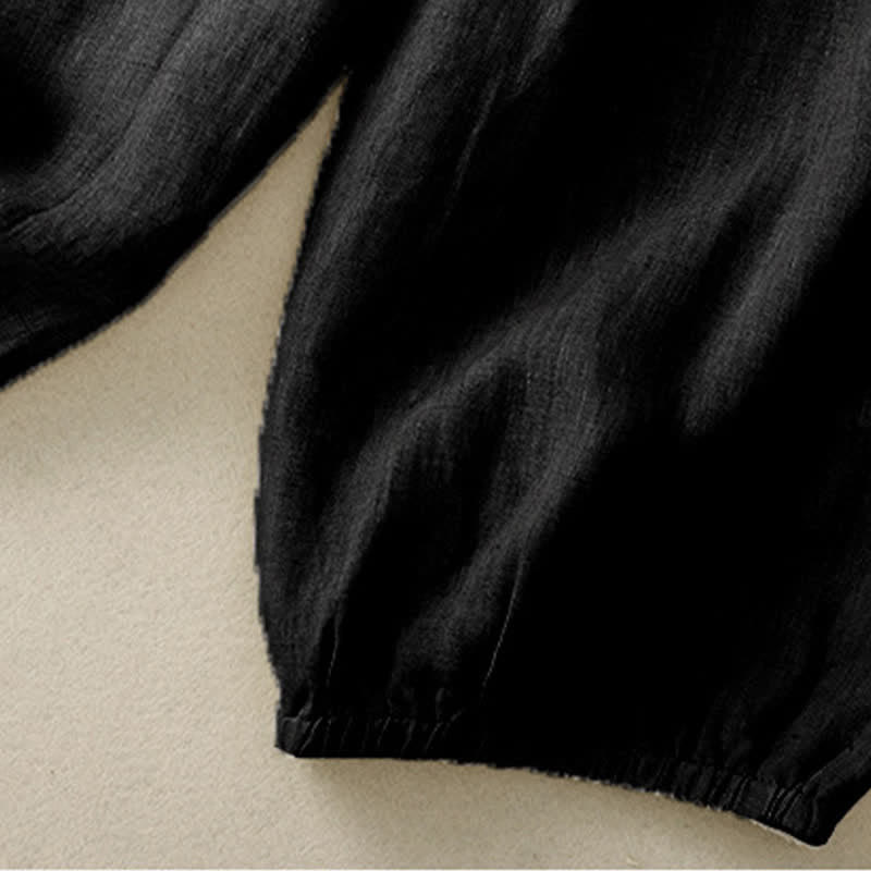Buddha Stones Pantalones capri lisos de verano informales minimalistas con botones para mujer, estilo harem con bolsillo. - image 14