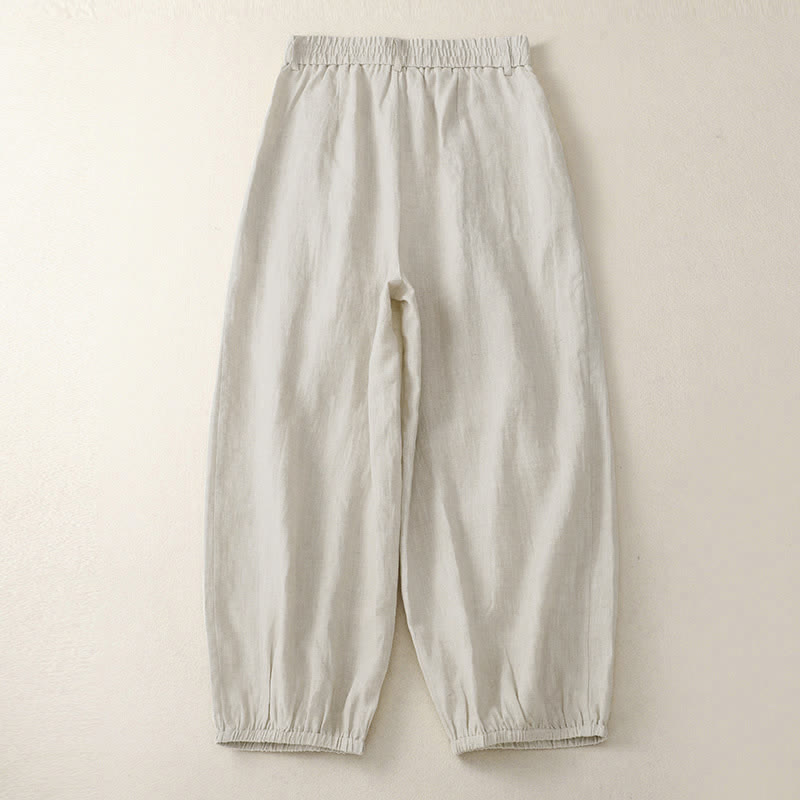 Buddha Stones Pantalones capri lisos de verano informales minimalistas con botones para mujer, estilo harem con bolsillo. - image 1