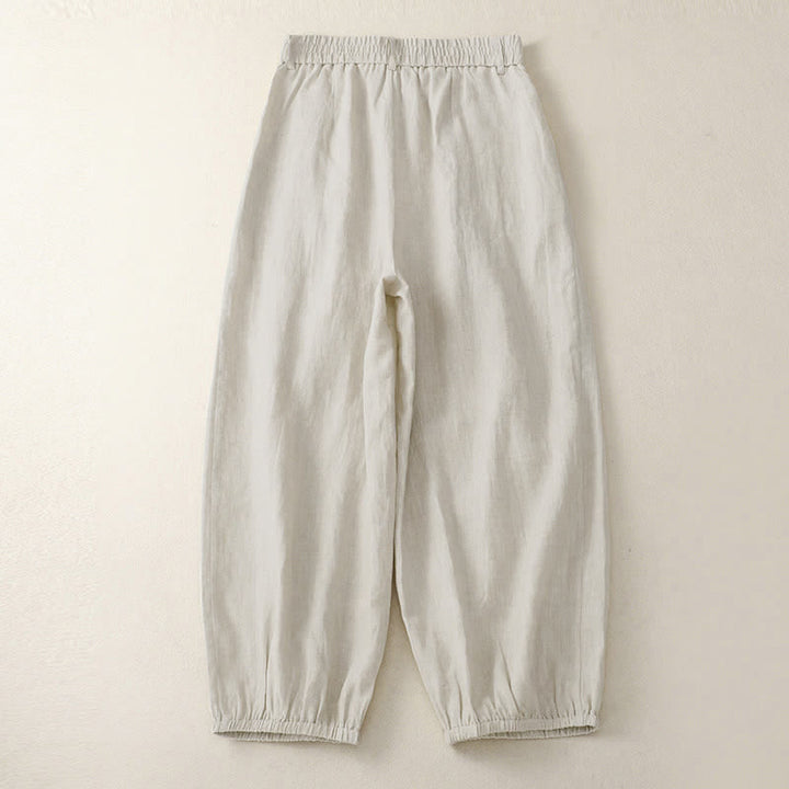 Buddha Stones Pantalones capri lisos de verano informales minimalistas con botones para mujer, estilo harem con bolsillo. - image 1