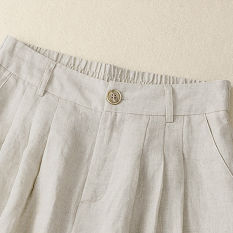 Buddha Stones Pantalones capri lisos de verano informales minimalistas con botones para mujer, estilo harem con bolsillo. - image 2