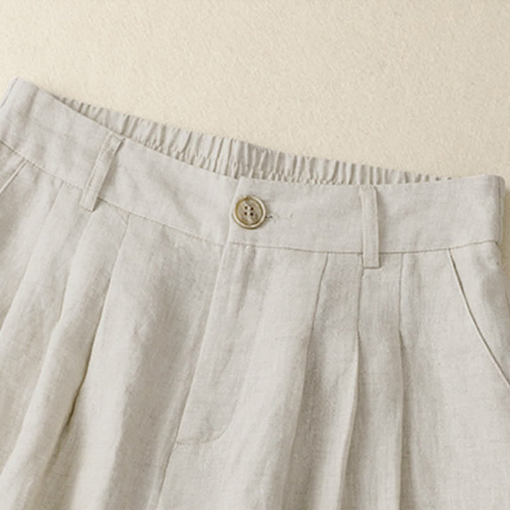 Buddha Stones Pantalones capri lisos de verano informales minimalistas con botones para mujer, estilo harem con bolsillo. - image 2