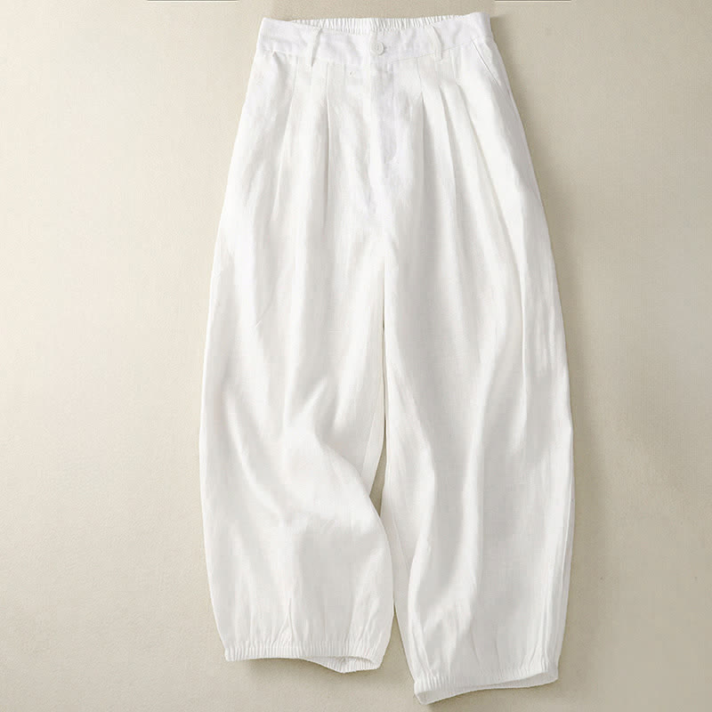 Buddha Stones Pantalones capri lisos de verano informales minimalistas con botones para mujer, estilo harem con bolsillo. - Marfil - US8-10，UK/AU12-14，EU40-42 (2XL) - image 16
