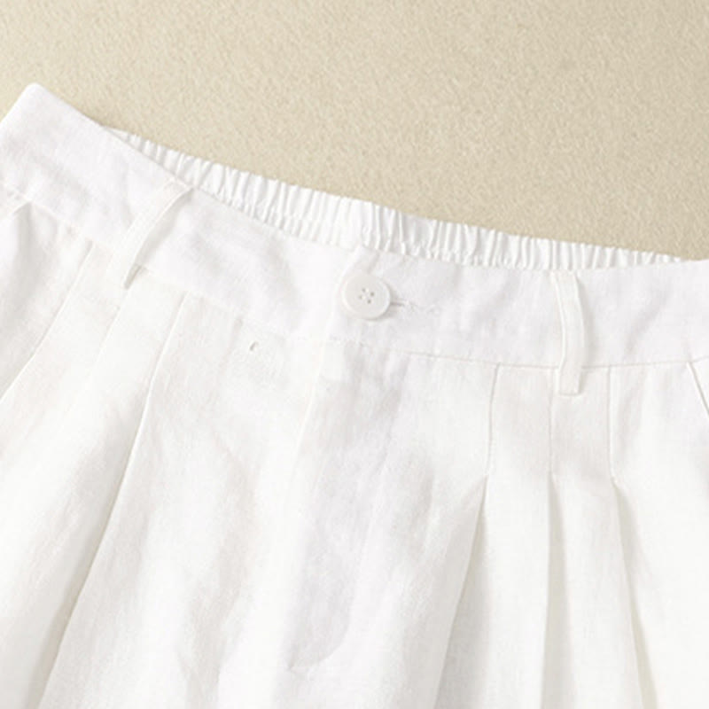 Buddha Stones Pantalones capri lisos de verano informales minimalistas con botones para mujer, estilo harem con bolsillo. - image 17