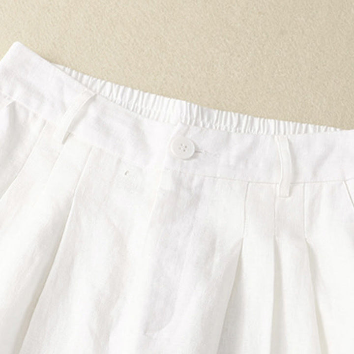 Buddha Stones Pantalones capri lisos de verano informales minimalistas con botones para mujer, estilo harem con bolsillo. - image 17
