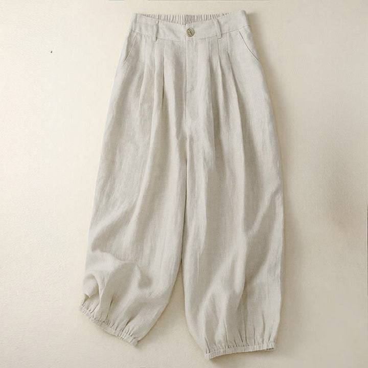 Buddha Stones Pantalones capri lisos de verano informales minimalistas con botones para mujer, estilo harem con bolsillo. - Lino - US8-10，UK/AU12-14，EU40-42 (2XL) - image 0