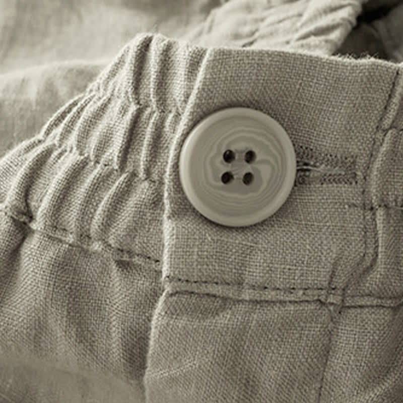 Buddha Stones Pantalones de verano informales minimalistas con botones, color liso, hasta el tobillo, para mujer, pierna ancha, con bolsillo. - image 1
