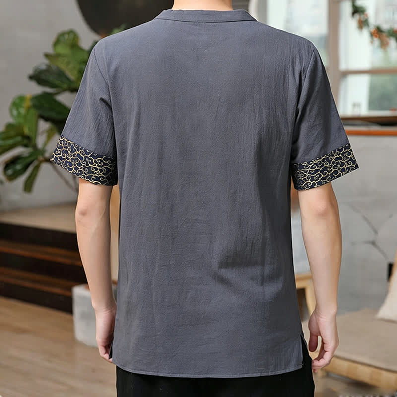 Buddha Stones Camisas de manga corta para hombre estilo Tang de verano con bordado de botones de rana y calabaza. - image 12