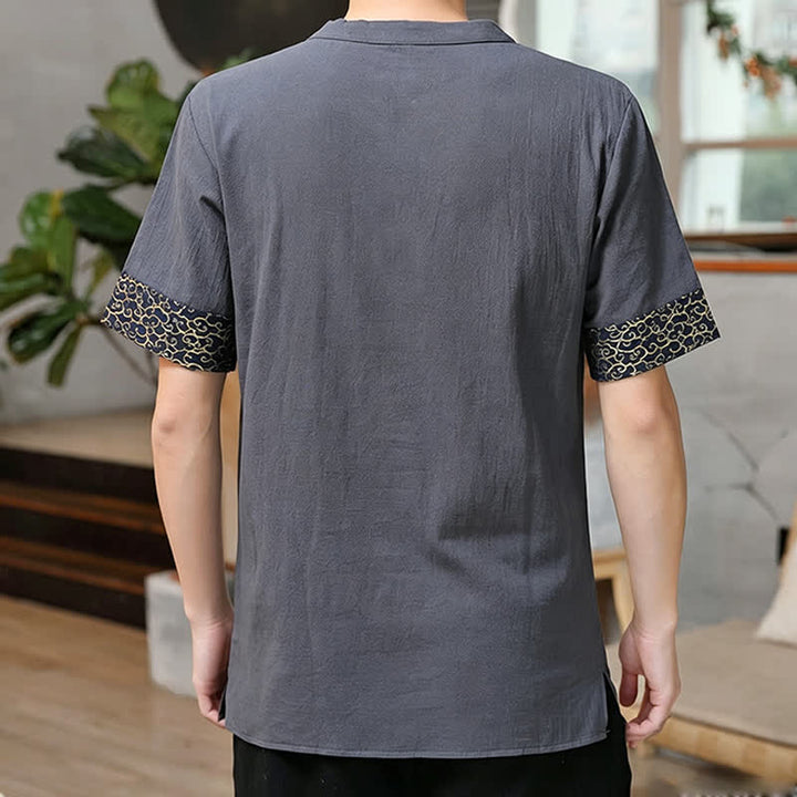 Buddha Stones Camisas de manga corta para hombre estilo Tang de verano con bordado de botones de rana y calabaza. - image 12