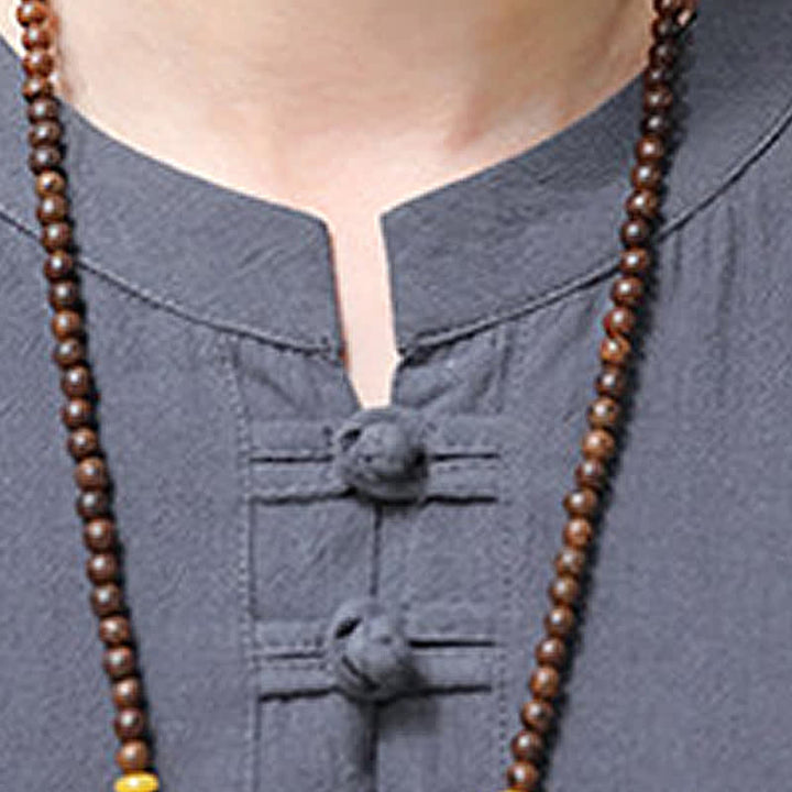 Buddha Stones Camisas de manga corta para hombre estilo Tang de verano con bordado de botones de rana y calabaza. - image 18