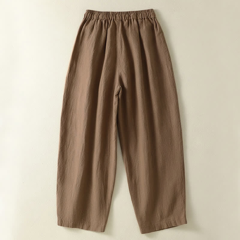 Buddha Stones Pantalones tobilleros de lino liso con cordón ajustable, estilo casual de verano para mujer, de pierna ancha y con bolsillo. - image 1