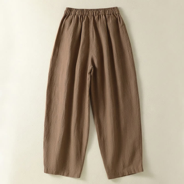 Buddha Stones Pantalones tobilleros de lino liso con cordón ajustable, estilo casual de verano para mujer, de pierna ancha y con bolsillo. - image 1