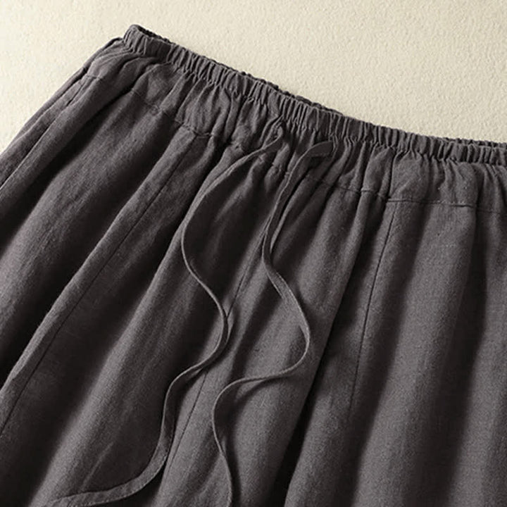 Buddha Stones Pantalones tobilleros de lino liso con cordón ajustable, estilo casual de verano para mujer, de pierna ancha y con bolsillo. - image 18