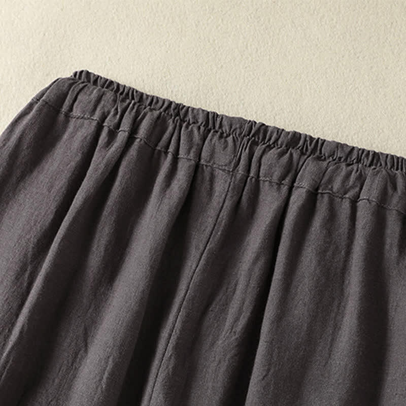 Buddha Stones Pantalones tobilleros de lino liso con cordón ajustable, estilo casual de verano para mujer, de pierna ancha y con bolsillo. - image 20