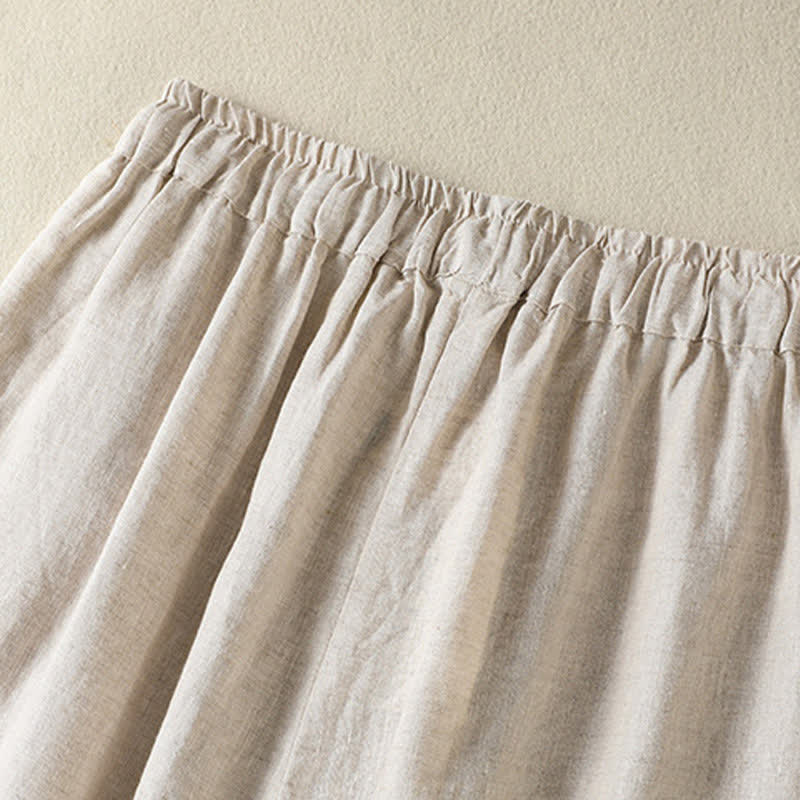 Buddha Stones Pantalones tobilleros de lino liso con cordón ajustable, estilo casual de verano para mujer, de pierna ancha y con bolsillo. - image 14
