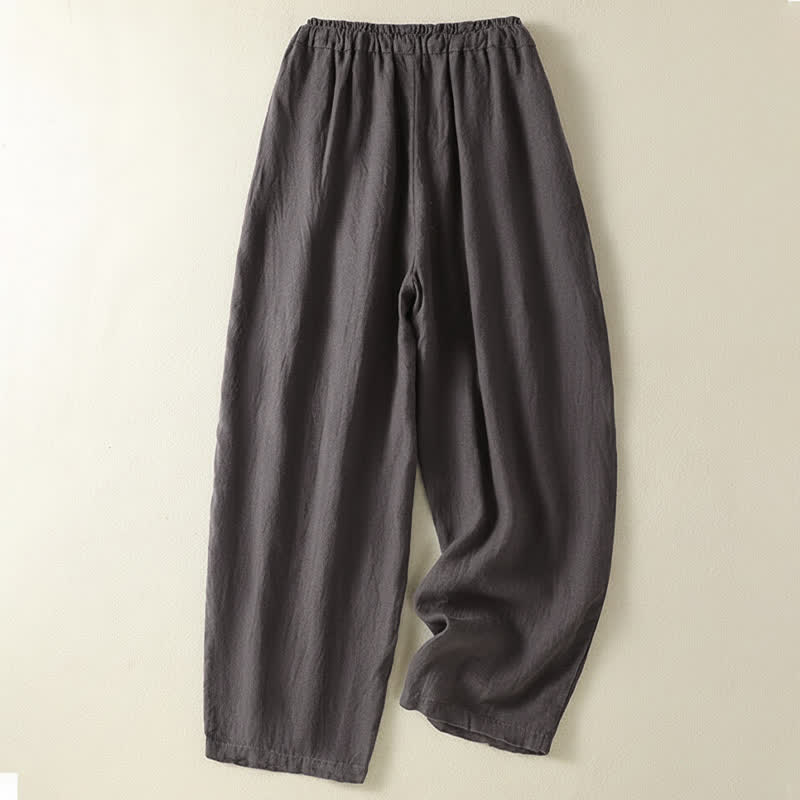 Buddha Stones Pantalones tobilleros de lino liso con cordón ajustable, estilo casual de verano para mujer, de pierna ancha y con bolsillo. - image 17