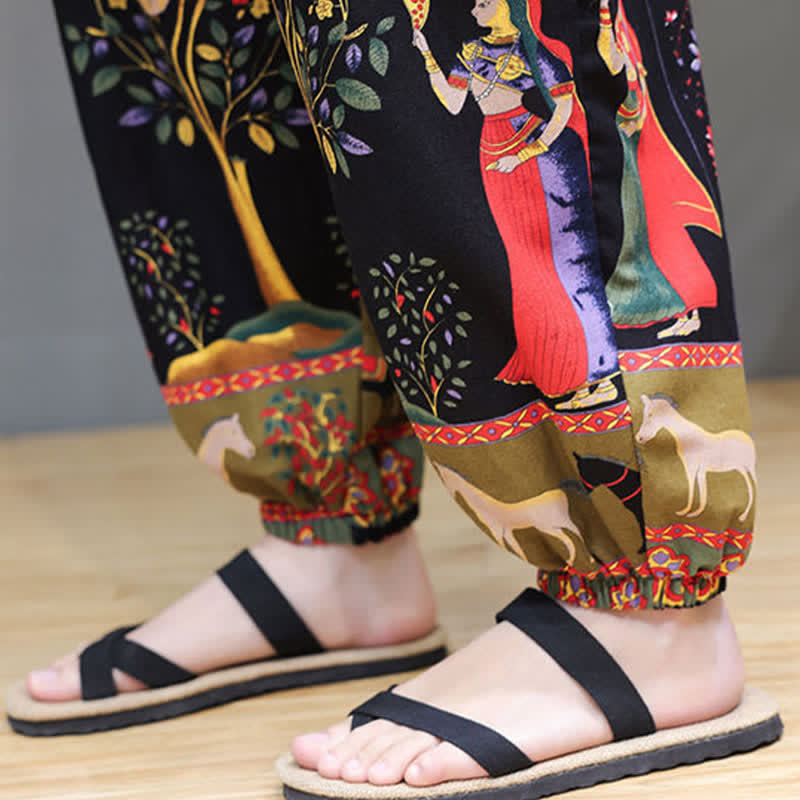 Buddha Stones Pantalones cortos de verano informales estilo boho con cordón ajustable y estampado geométrico de hojas de elefante, pantalones harem para hombre con bolsillos. - image 41