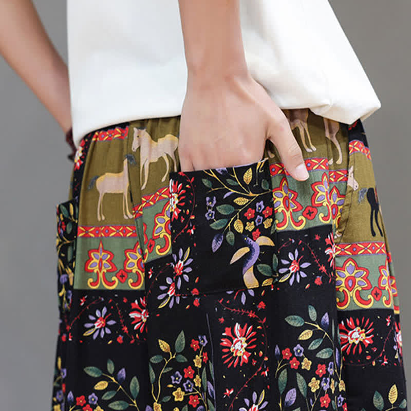 Buddha Stones Pantalones cortos de verano informales estilo boho con cordón ajustable y estampado geométrico de hojas de elefante, pantalones harem para hombre con bolsillos. - image 40