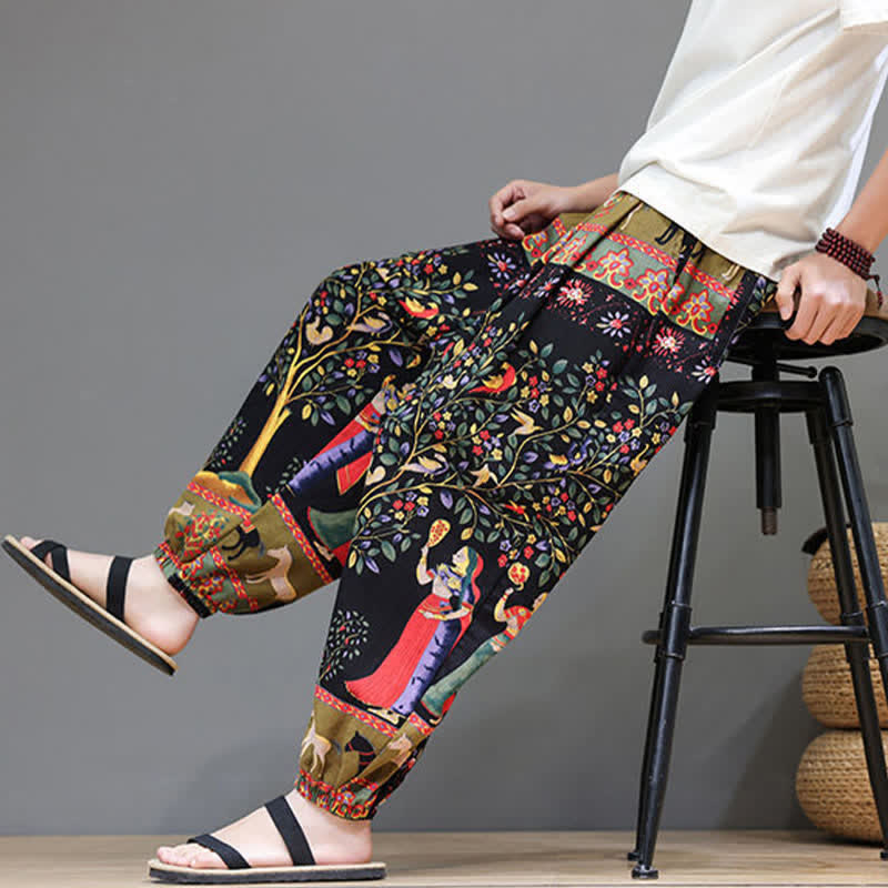 Buddha Stones Pantalones cortos de verano informales estilo boho con cordón ajustable y estampado geométrico de hojas de elefante, pantalones harem para hombre con bolsillos. - image 37
